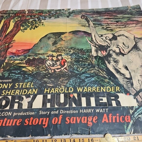 1952 Ivory Hunter Where No Vultures Fly Poster Rare with Name Change England UK - Picture 5 of 14